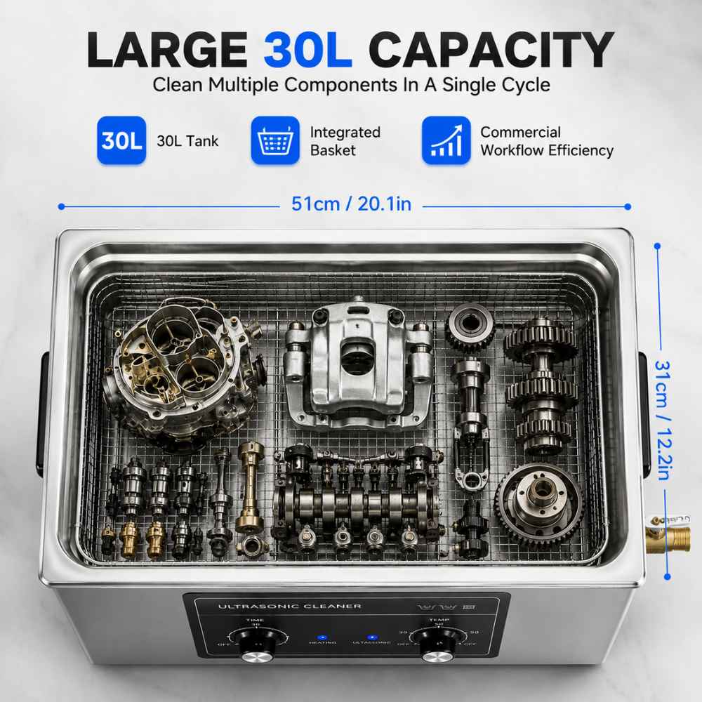 Large capacity of tank in the 30l Ultrasonic cleaner