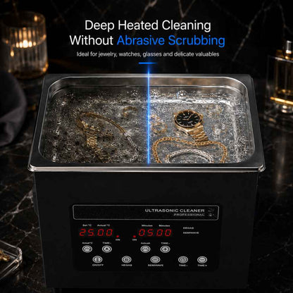 Heated ultrasonic cleaner for watch, jewelry crabs