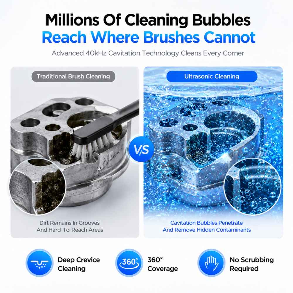 Millions cleaning bubbles thank to Stainless ultrasonic cleaner 