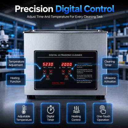 Precision digital control on this Stainless ultrasonic cleaner 