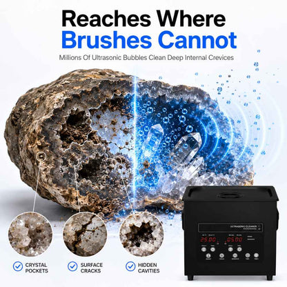 Ultrasonic cleaner for rocks can reaches where brushes cannont