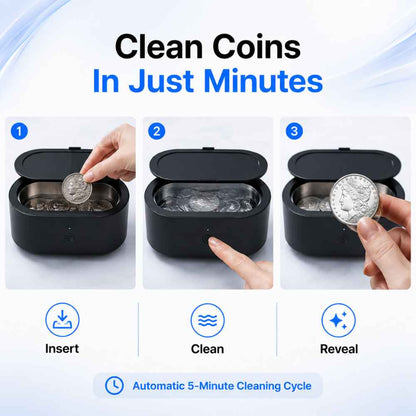 Automatic 5 minutes cleaning with the Ultrasonic coin cleaner